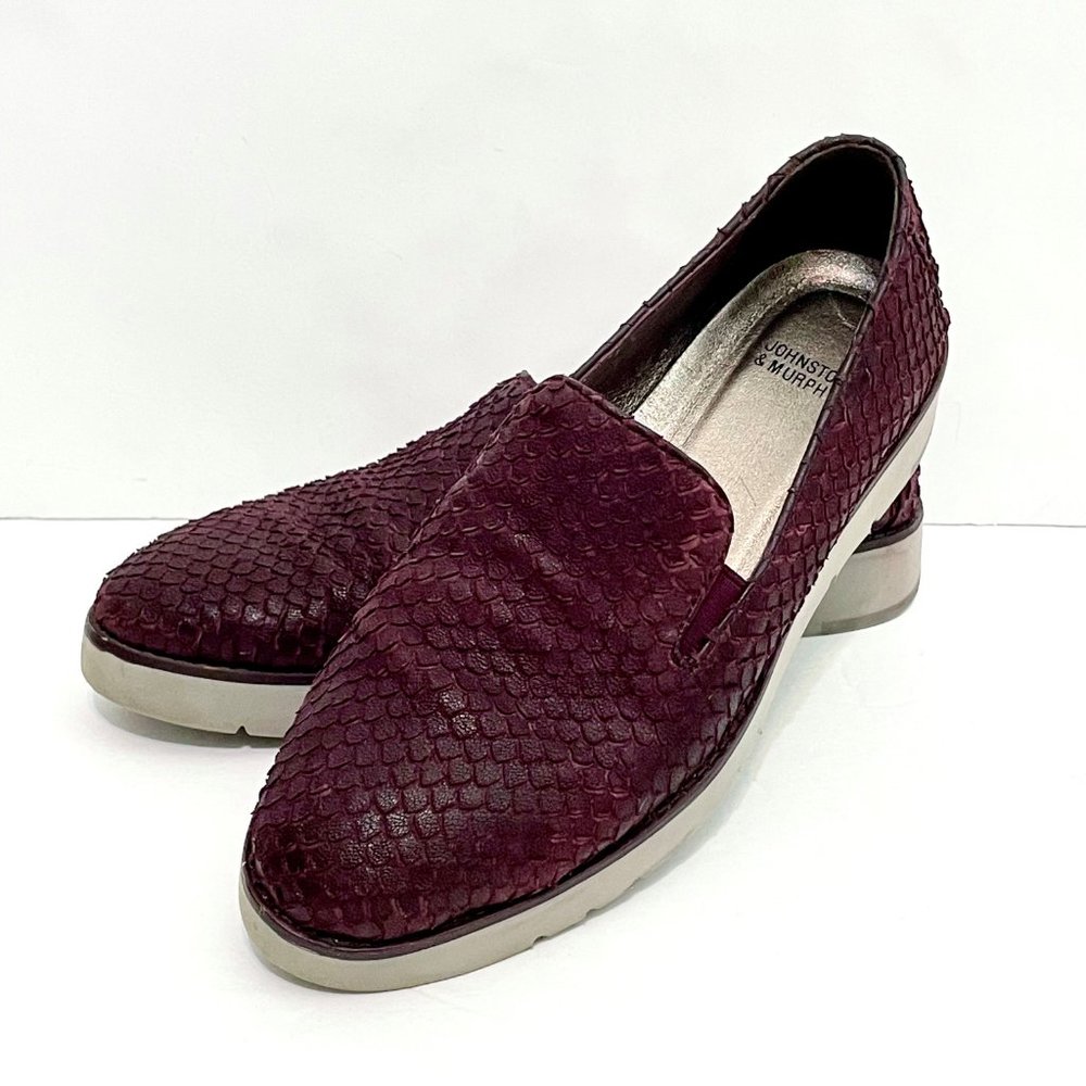 Johnston and Murphy Penelope Wine Snake Print Cushioned Slides Slip On Loafers 7